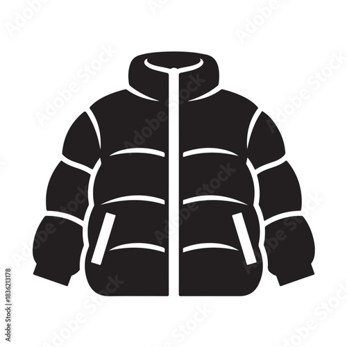 Minimalist puffer jacket icon a flat vector design element for winter clothing fashion and cold weat