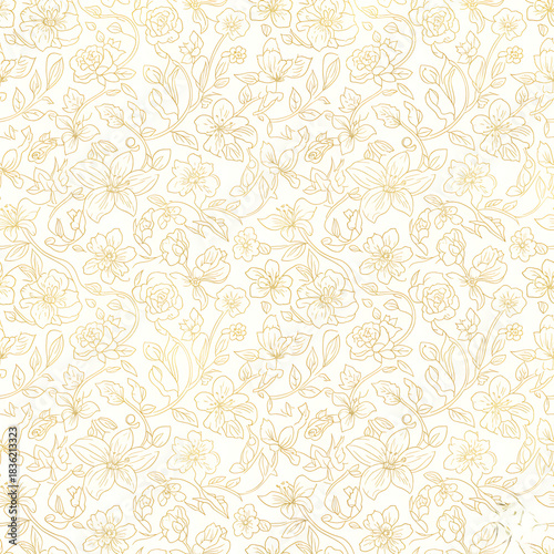Elegant floral seamless pattern delicate gold line art illustration perfect for textile design and backgrounds