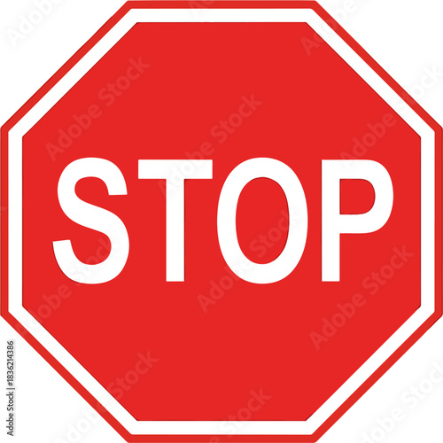 Red Octagon Stop Sign with White Border and White Text Clearly Indicating Halt A Universal Symbol of Warning and Traffic Control