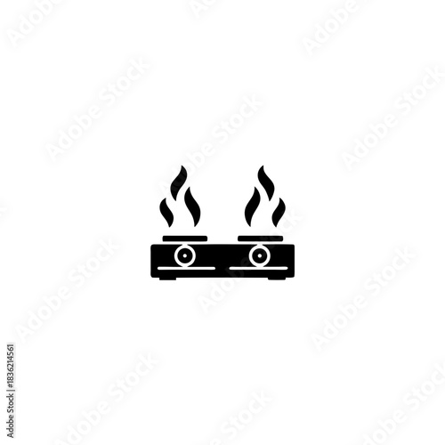 Illustration of a gas stove with two burners and flames on top on transparent background