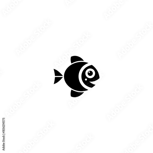 Illustration of a stylized black fish with a happy expression on transparent background
