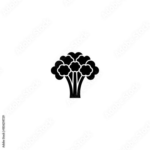 Illustration of a broccoli floret in a simple black design on transparent background