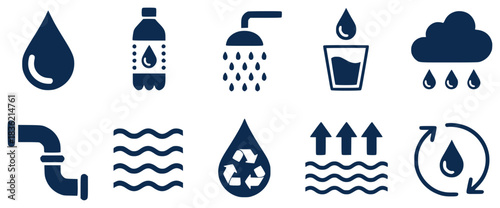 Collection of Water-Related Icons Drops, Rain, Recycling, and More
