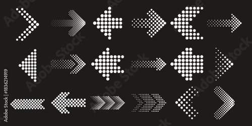 Collection of White Dot Arrows on Black Background