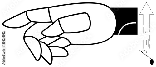 Robotics, future technology, automation, engineering, human-machine interaction, innovation. A robotic hand making a precise gesture with an arrow indicating motion. Robotics and future technology