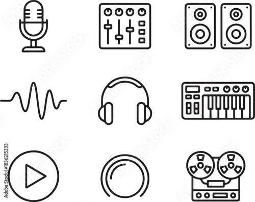 Sound waves frequency design pattern audio signal waveform line drawing icon
