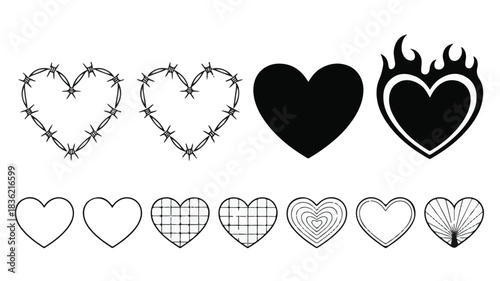 Assortment of heart shapes in various styles love symbol
