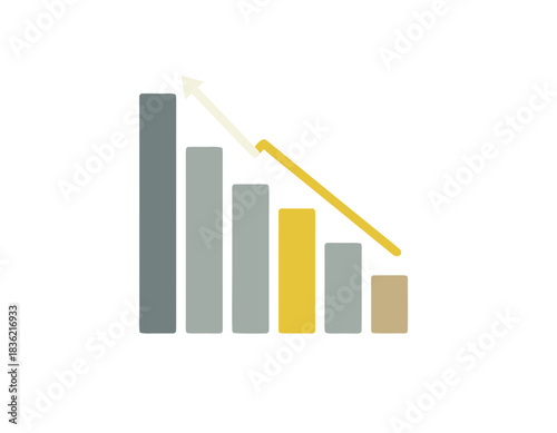 Bar Chart Showing Decreasing Trend with Upward Arrow Indicating a Turnaround on Black Background
