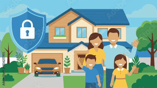 Family Home Security Protection Concept – Vector Illustration