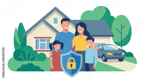 Family Home Security Protection Concept – Vector Illustration