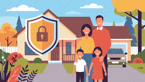 Family Home Security Protection Concept – Vector Illustration