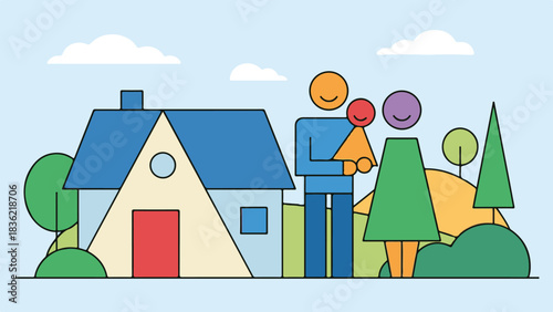 Family in New Home – Vector Illustration
