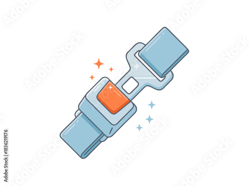 Close Up Of A Light Blue Seatbelt With An Orange Button And Sparkles On A Black Background