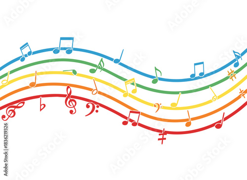 Colorful Musical Notes Flowing On Rainbow Staff Against Black Background Abstract Design