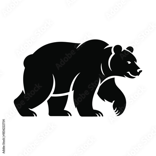 Silhouette vector image of a bear walking or standing, , on white background.