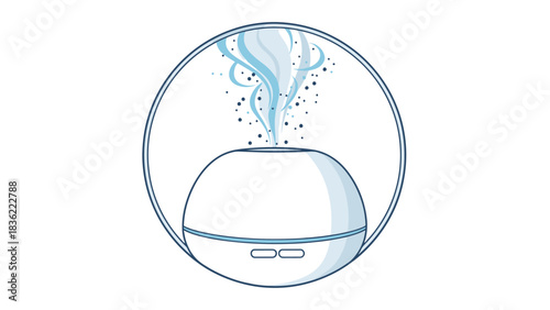 Line art vector icon depicting a sleek aromatherapy device emitting calming vapor, symbolizing health, wellness, and a tranquil atmosphere