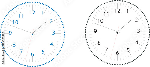 Minimalist analog clock face vector isolated on white background for user interface design