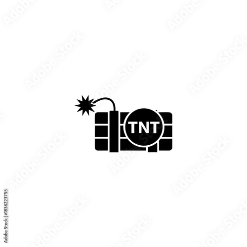 Illustration of a tnt explosive with a lit fuse in black color on transparent background