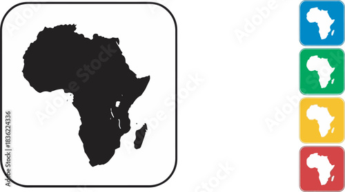 Africa continent map silhouette icon button set isolated on white background for web design.
