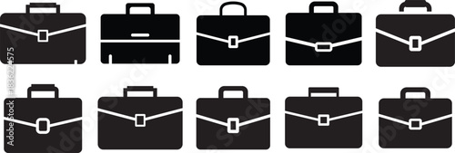 Collection of Black Briefcase Icons in Two Rows luggage business
