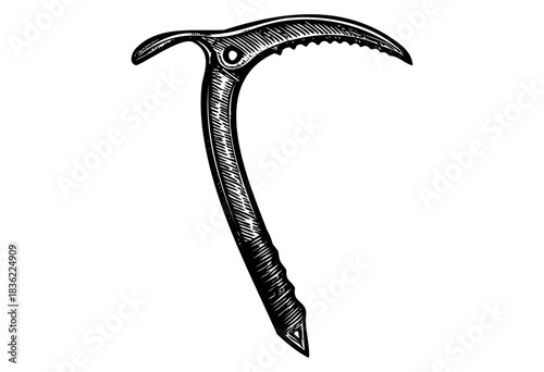 Vintage engraved illustration of an ice climbing axe — stock vector.