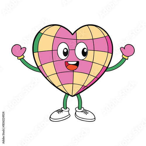 A shimmering disco heart sparkles with mirror-tile shine, glowing with vibrant colors and retro energy, spreading love, rhythm, and fun across the dance floor.
