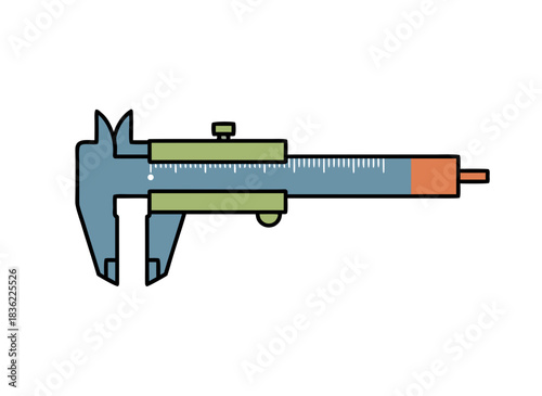 Flat Vector Illustration Of A Caliper Tool With Blue And Green Accents On A Black Background