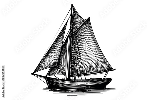 Vintage engraved illustration of a sailing boat on the water — stock vector.