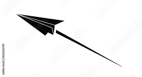 Black paper airplane soaring forward with a long shadow trail against a white background, symbolizing ambition and forward movement.
