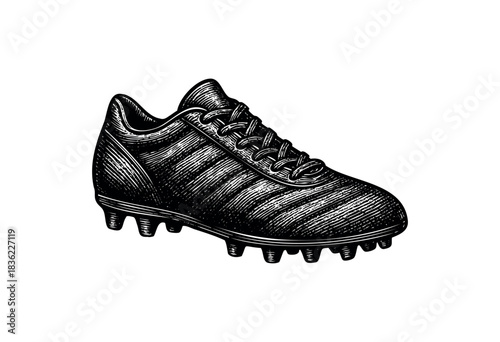 Vintage engraved illustration of a football cleat shoe — stock vector.