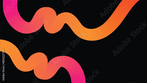 Abstract gradient ribbons on black background color