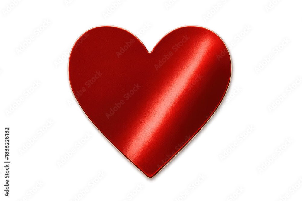 Obraz premium Red metallic heart, glossy love symbol with a shiny surface, representing romance and passion on transparent background