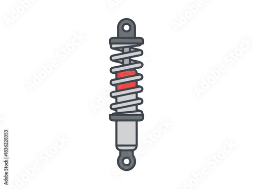 Gray and Silver Coilover Shock Absorber With Red Spring Detail Isolated on Black Background Studio Shot