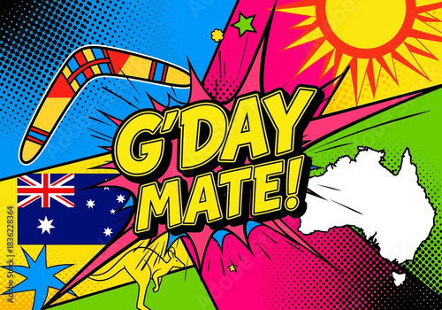 G'Day Mate! Australia-themed Pop Art Illustration Celebrating Australian Culture and Greetings