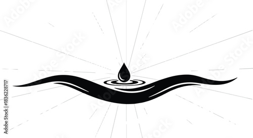 A single drop of water creates ripples on a calm surface with radiating light.