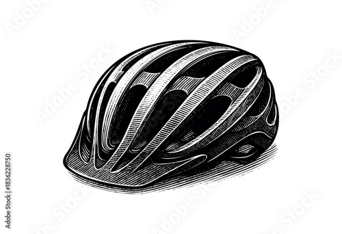 Vintage engraved illustration of a cyclist safety helmet — stock vector.