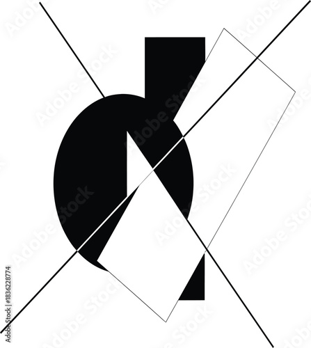 Monochromatic geometric composition of lines, circle, rectangle