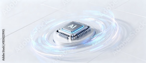 AI chip with glowing digital rings