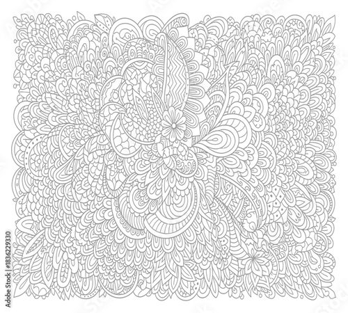 Detailed intricate organic floral doodle art for mindful coloring