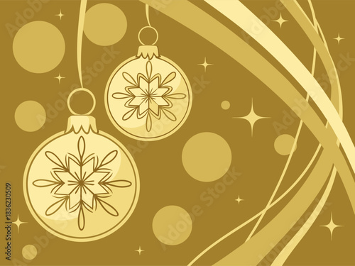 Luxurious golden Christmas decorations forming a glowing festive background, featuring shiny ornaments and metallic textures perfect for seasonal holiday artwork.