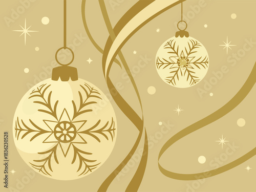 Golden Christmas ornaments arranged in a bright shimmering layout, creating a festive background with warm metallic tones suitable for holiday celebration designs.