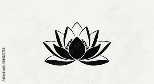 Elegant black and white lotus flower illustration symbolizing peace and purity