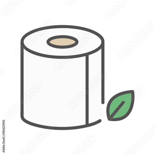 Isometric White Toilet Paper Roll With Leaf Icon Flat Vector Art Minimalist Clean Simple Design