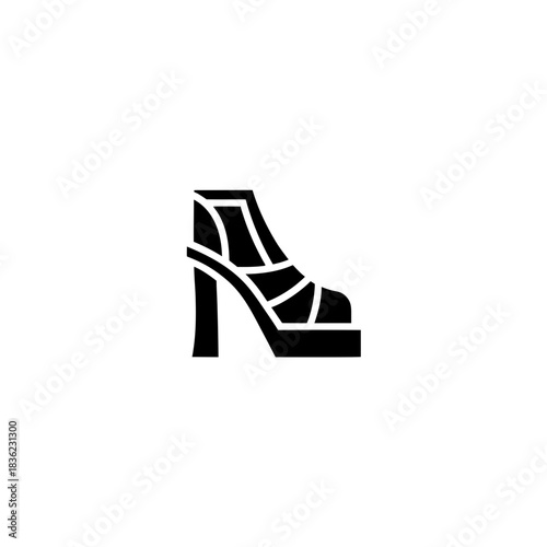 Illustration of a high heeled platform shoe in black color on transparent background