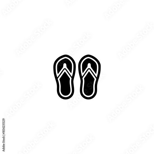 Illustration of two black and white simple flip flop sandals on transparent background