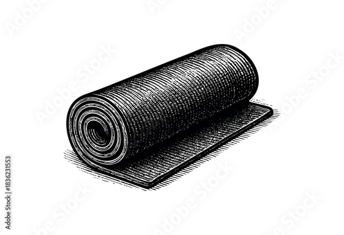 Vintage engraved illustration of a rolled yoga mat — stock vector.