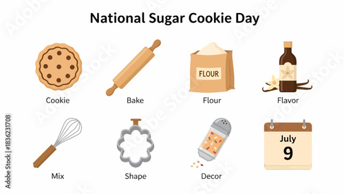 Illustration showing elements and the date for National Sugar Cookie Day