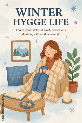 vector illustration of a winter hygge life poster