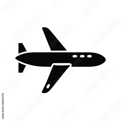 A simple black silhouette of an airplane is shown against a white background.