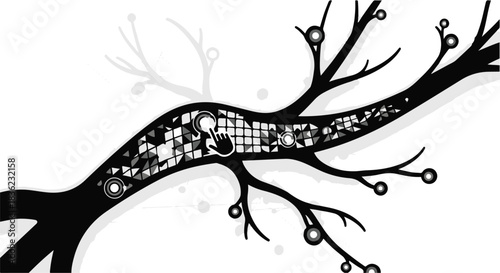 Abstract organic shape with intricate internal patterns against a stark white background